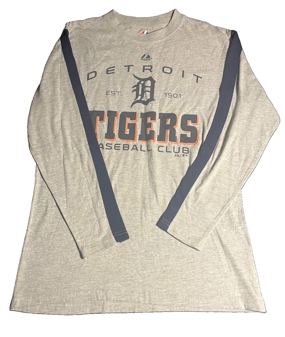 Majestic Detroit Tigers Youth Large Gray Long Sleeve T-Shirt MLB Baseball Tee